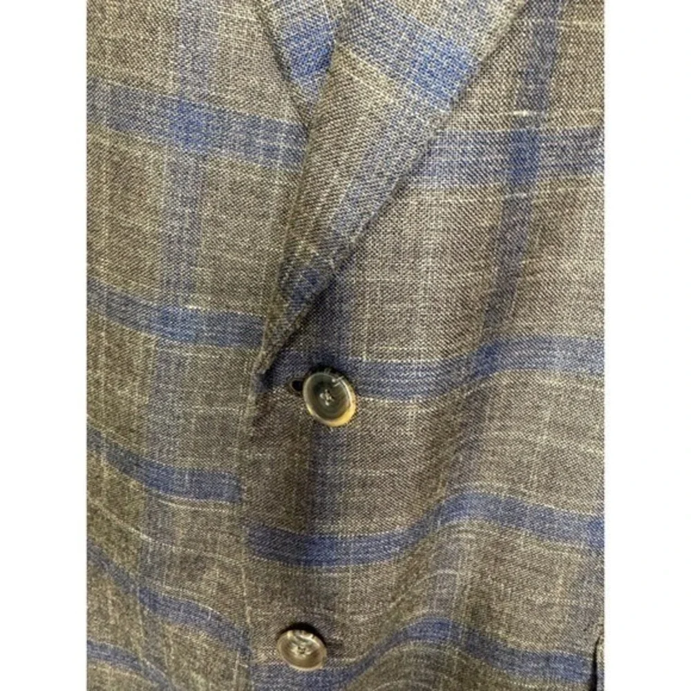 Sartoria Castangia Brown‎ Plaid 2 Button Blazer Wool/Silk/Linen 46 Brown/Blue